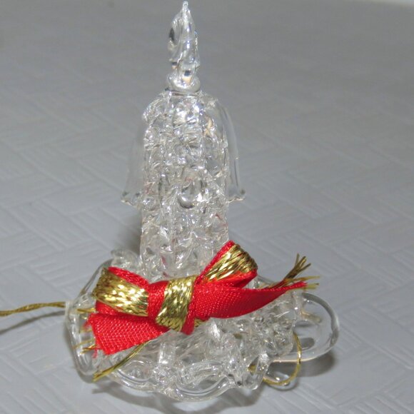 Vtg Clear Spun Glass Crystal Chamberstick w/Candle & Flame Hanging XMAS Ornament - Picture 13 of 13